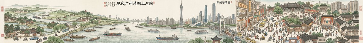 Panoramic Cityscape in Qingming Festival Scroll Style (8:1 Aspect Ratio) 3