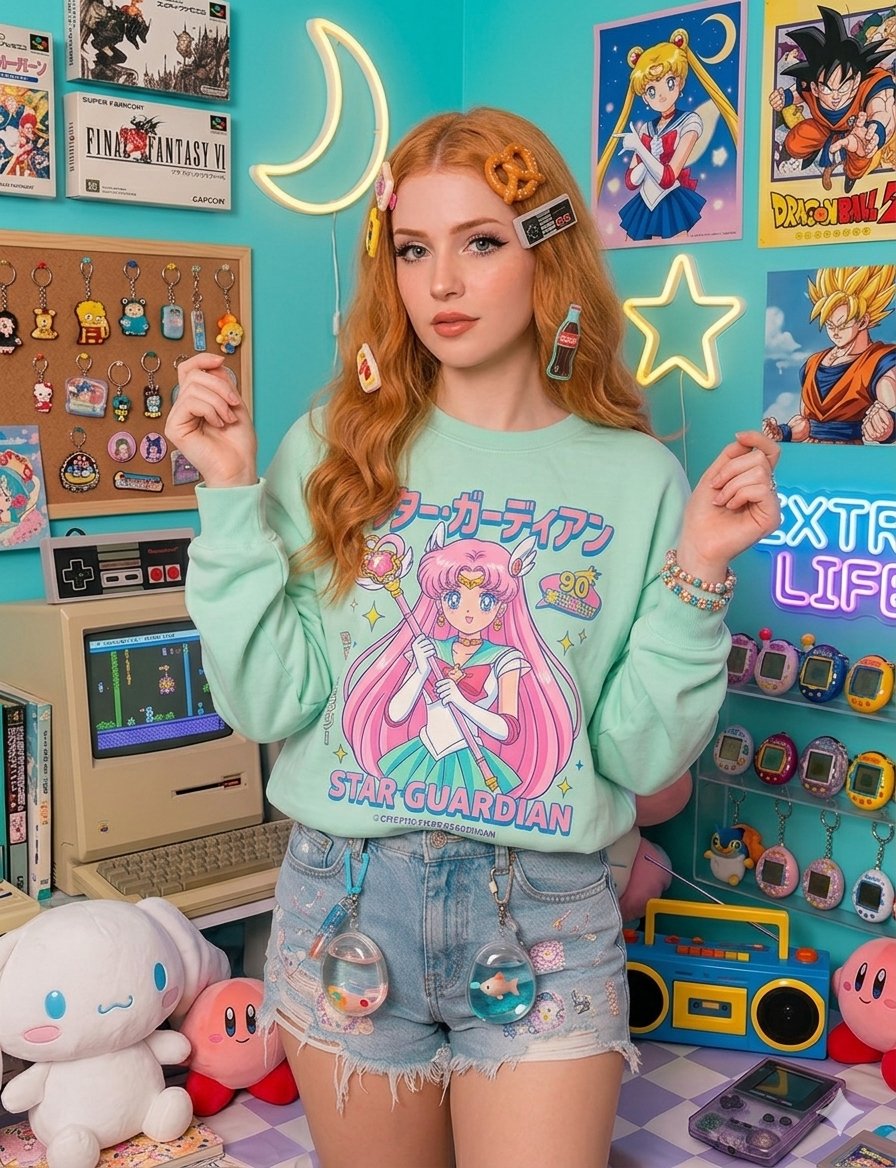 Nostalgic Gamer Girl Room Portrait 1