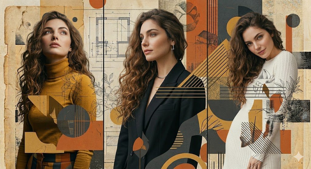 Three-Panel Mixed-Media Fashion Composition 1