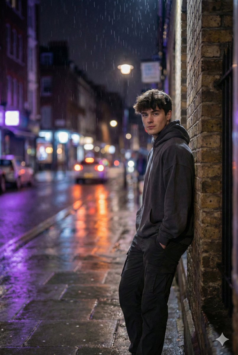 Photorealistic Urban Night Portrait of a British Man 1