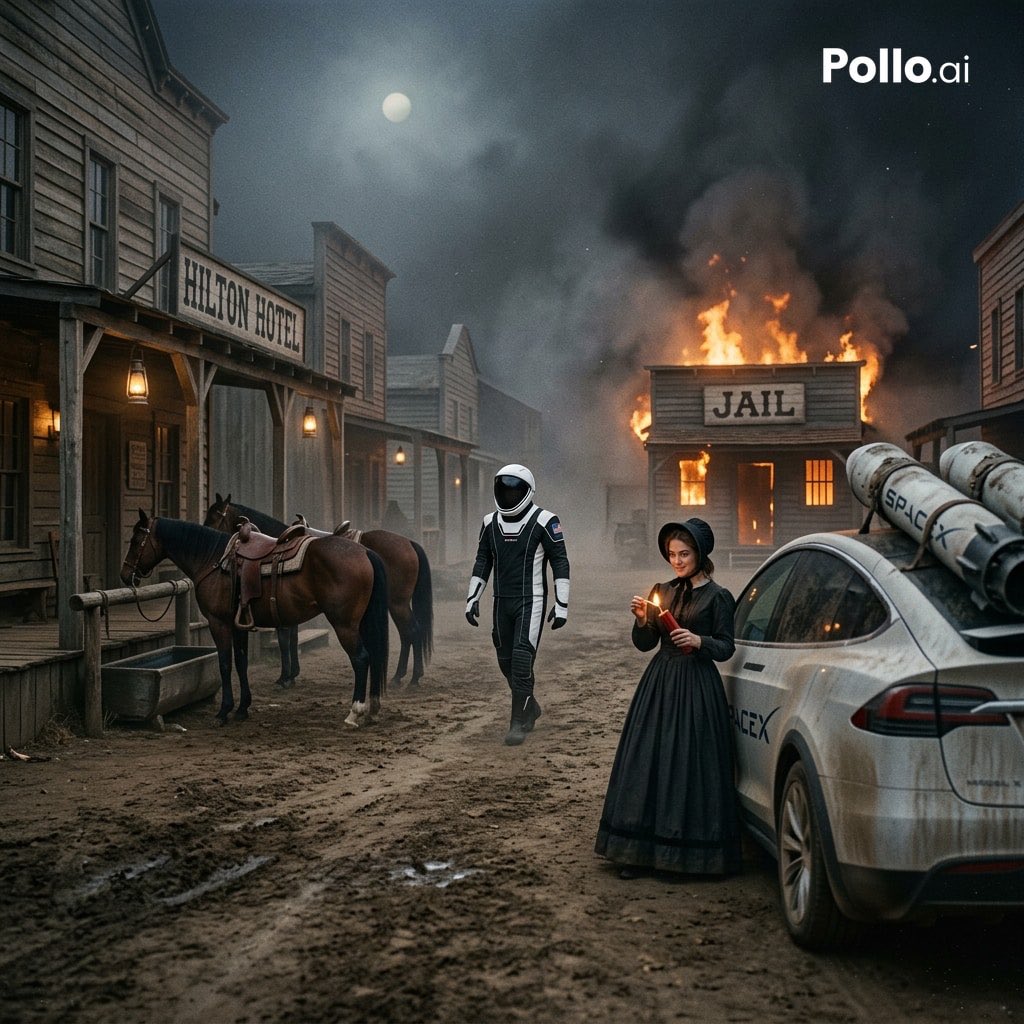 Wild West Sci-Fi Time Travel Scene Prompt 1