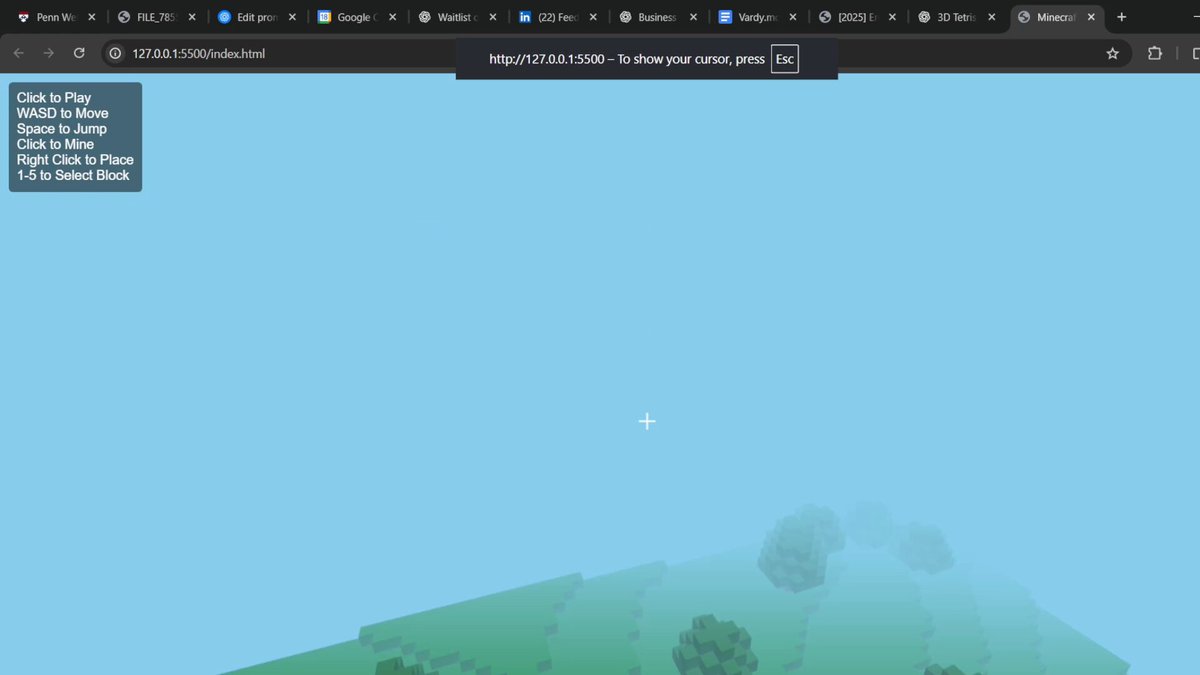 Three.js survival-mode replica of Minecraft 1