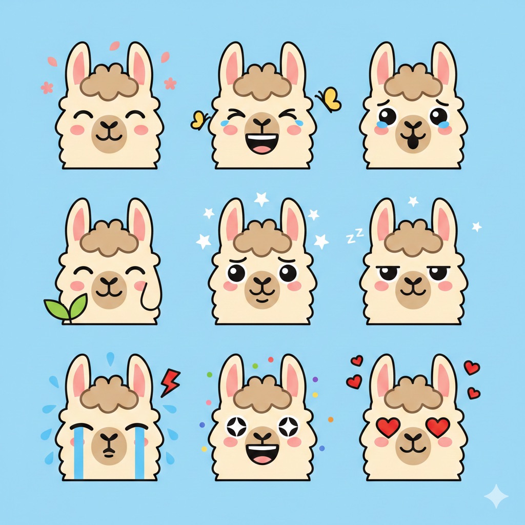 Flat Vector Llama Emoji Prompt 1