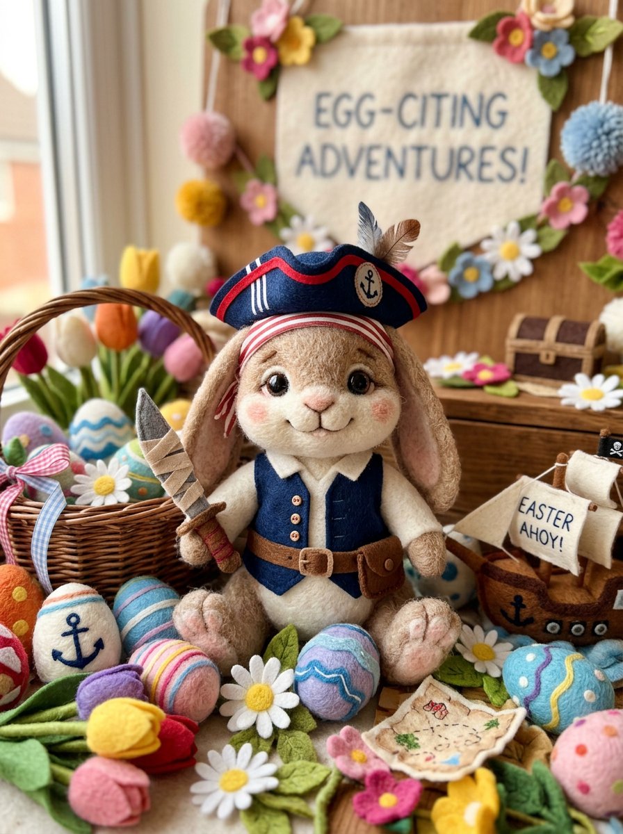 Kawaii Felt Easter Bunny with Customizable Outfit 2