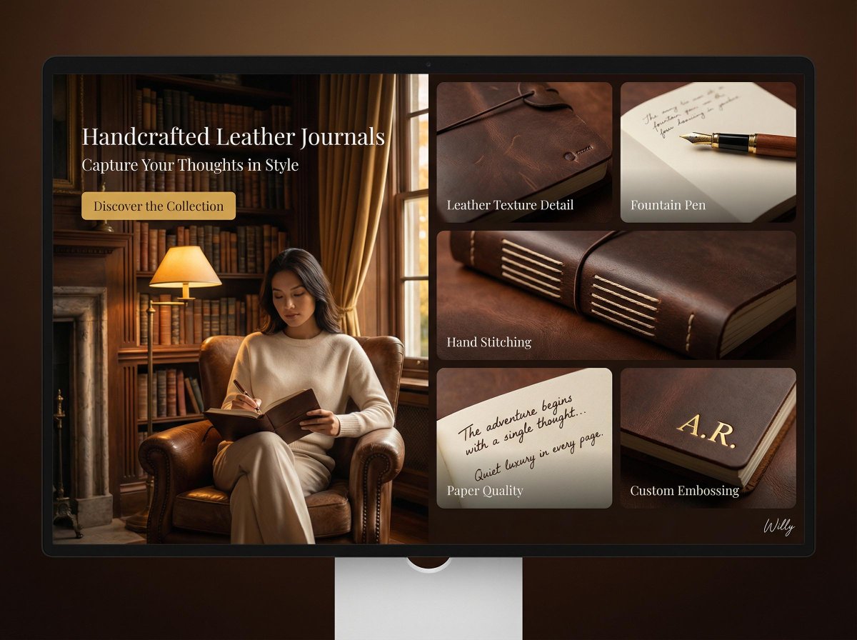 Landing Page Design for Leather Journals (Split Screen) 1