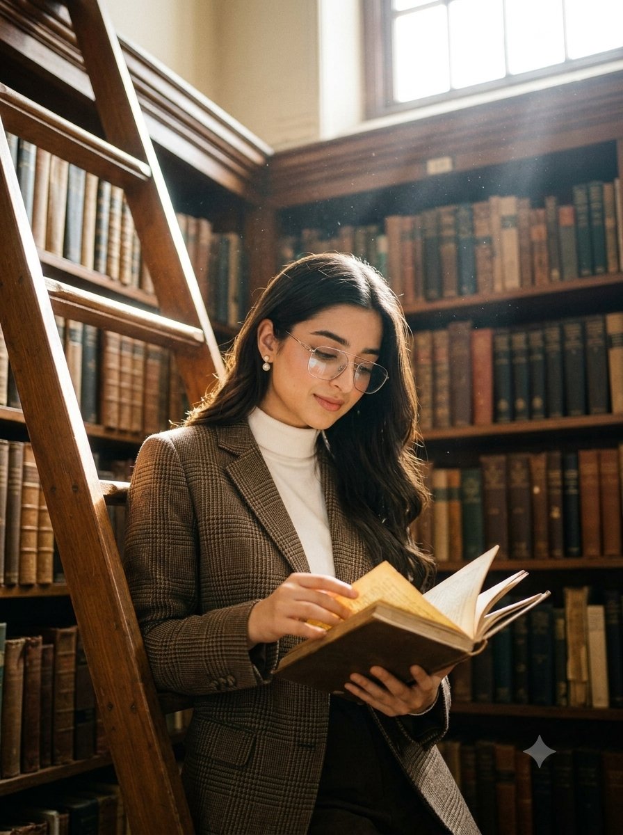 Dark academia library portrait 1