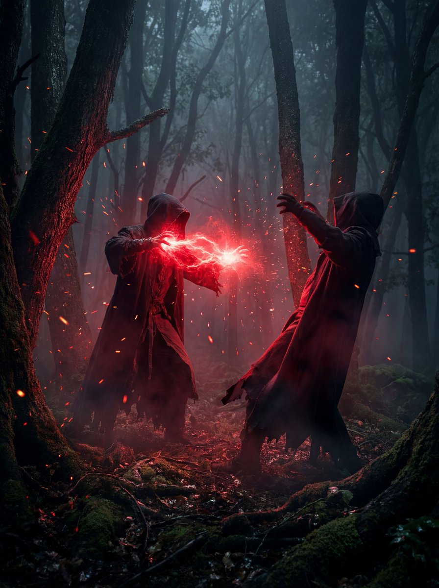 Dramatic cinematic forest clash scene 1