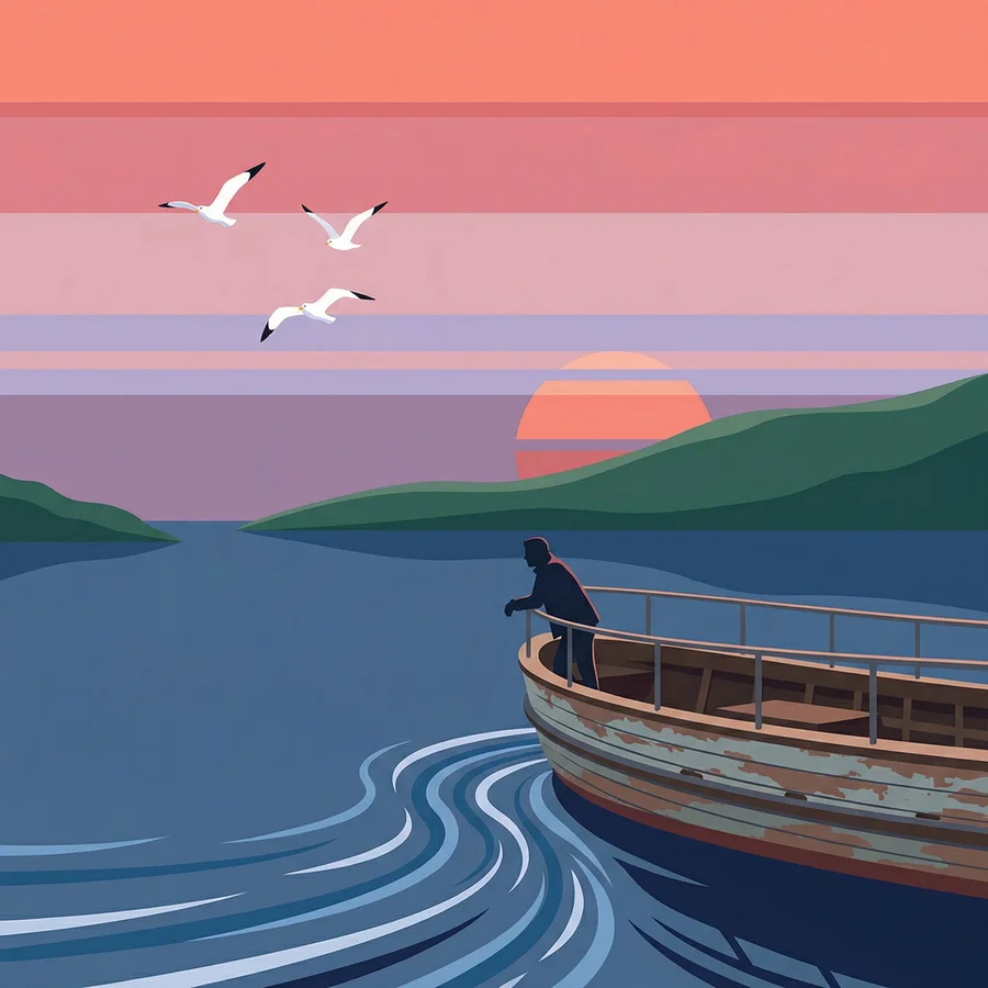 Fishing Boat Sunset Illustration 1