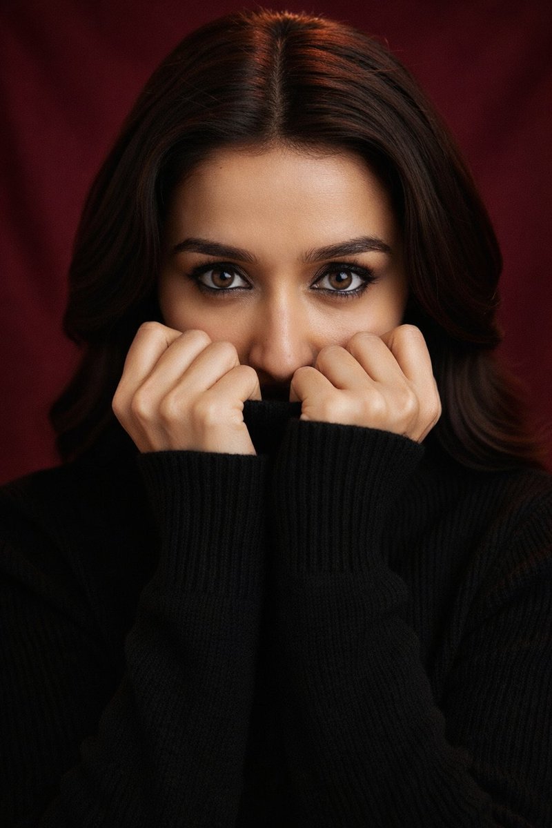 Shraddha Kapoor Black Turtleneck Studio Portrait Prompt 3