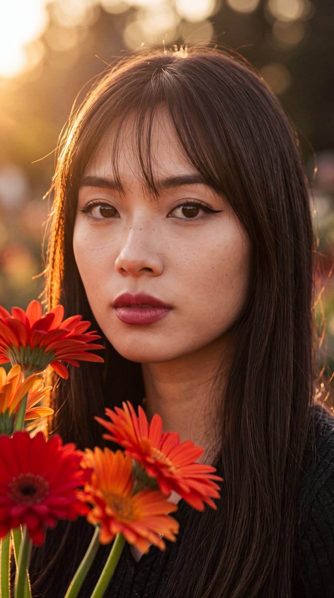 East Asian Woman with Gerbera Flowers 2