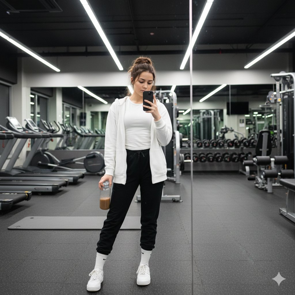 Gym Mirror Selfie with Identity Lock Prompt 1