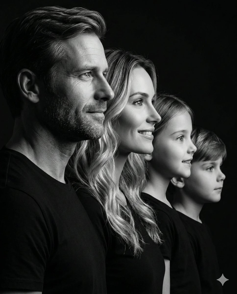 Photorealistic Black and White Family Portrait 1