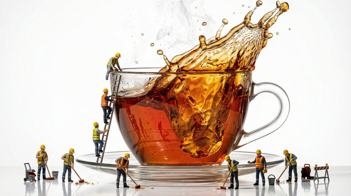 Macro Product Shot of Teacup with Construction Workers 3
