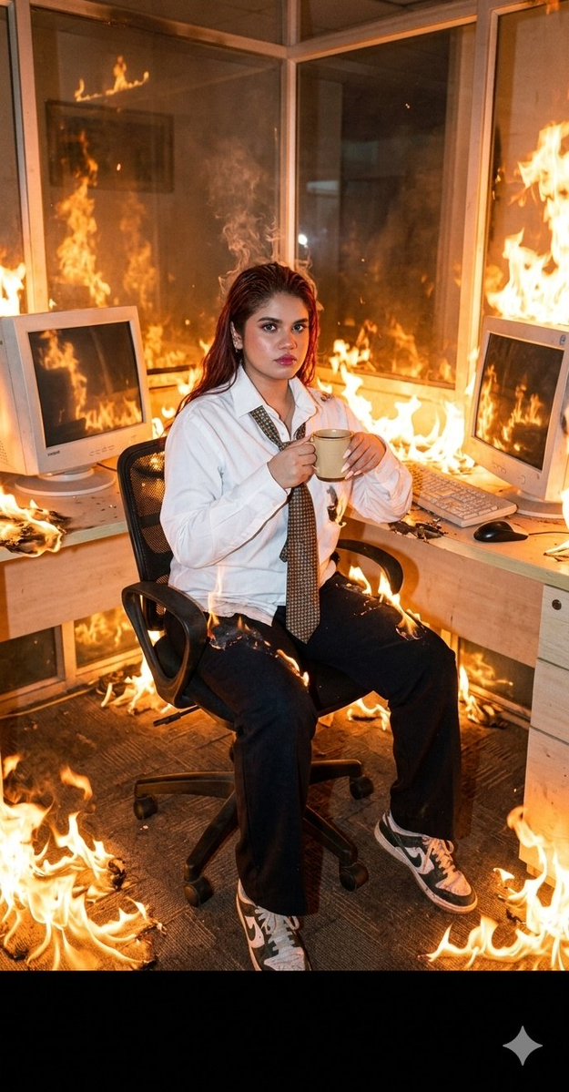 Absurdist Office Workspace Fire 1