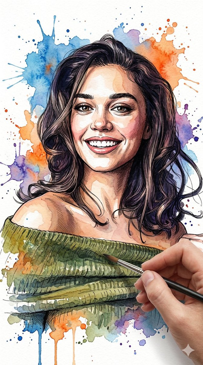 Vibrant Watercolor Portrait with Dynamic Paint Splashes 2