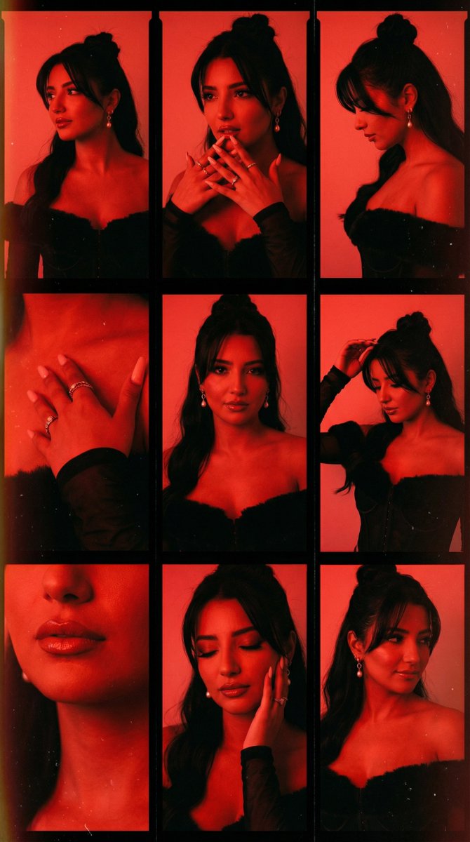 Red Gel-Lit Film Contact Sheet (9-Panel Collage) 1