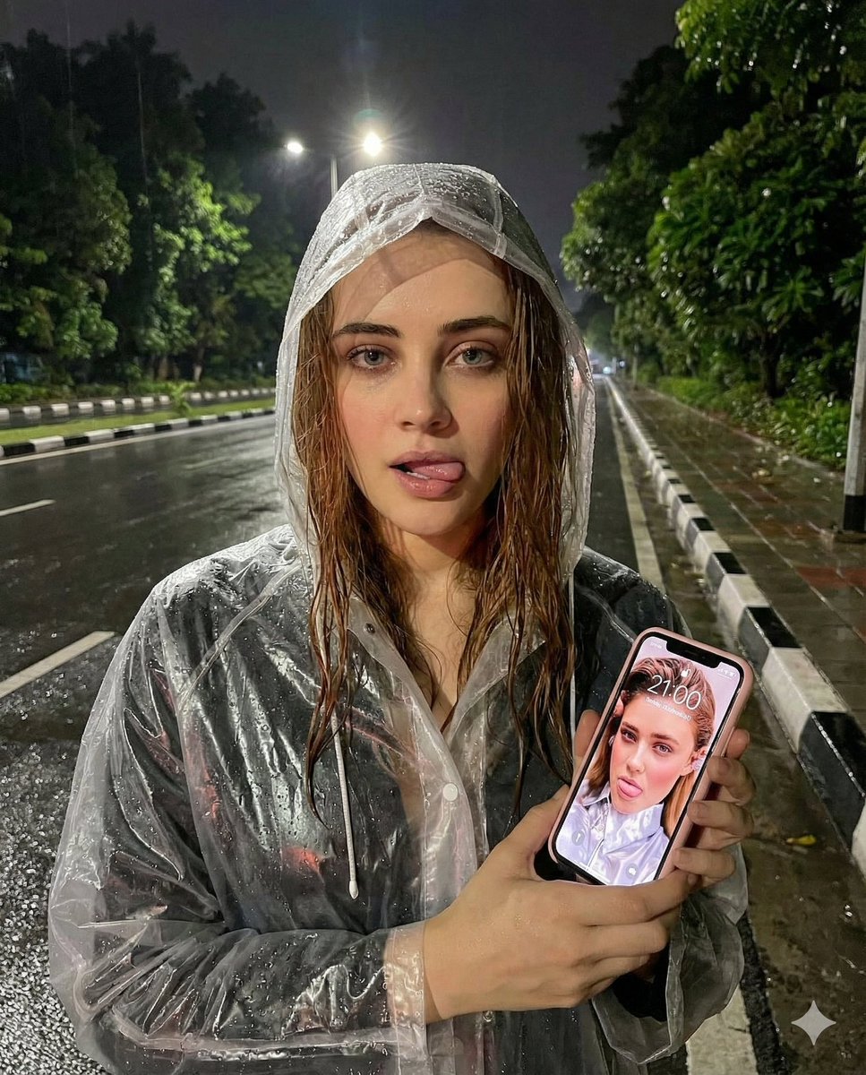Nighttime Rainy Street Selfie Photo Edit Prompt 1