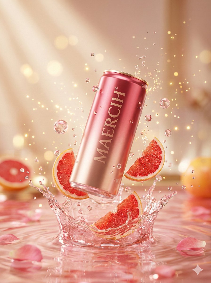 Luxury Commercial Shot of Floating Grapefruit Sparkling Can 2