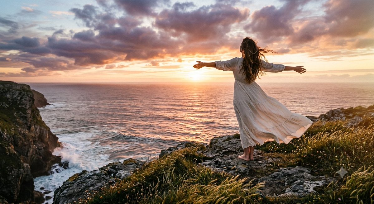 Cinematic Coastal Cliff Sunset Portrait 1