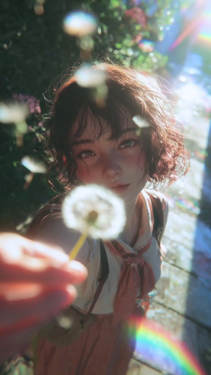 Dreamy Semi-Realistic Anime Portrait of a Girl with a Dandelion 1