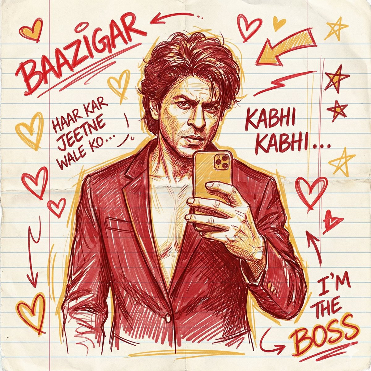 Hand-Sketched Pop-Art Illustration of Shah Rukh Khan 1