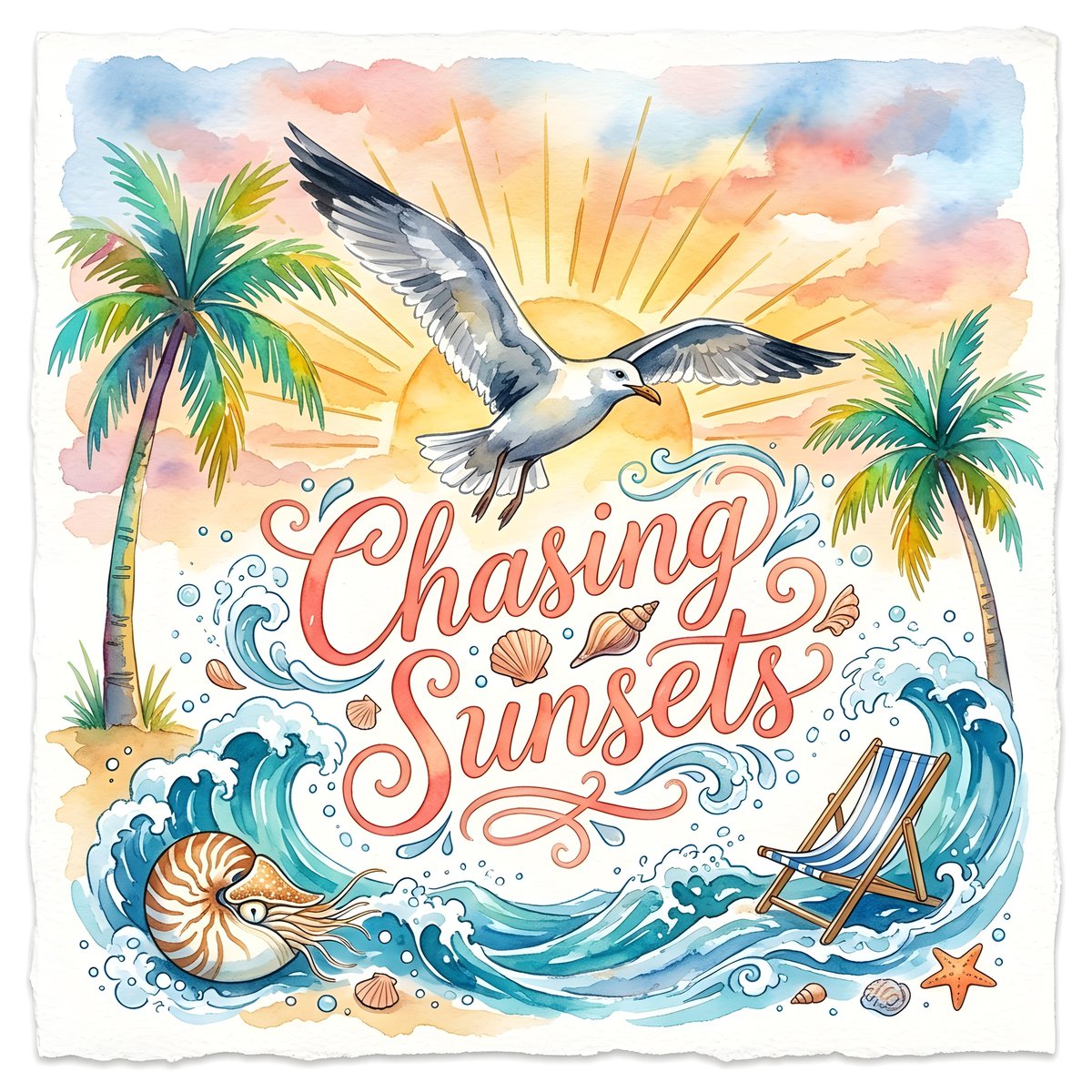 Chasing Sunsets Seagull Watercolor 1