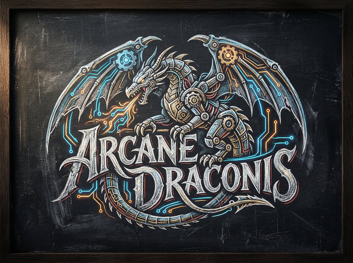 Chalk-Art Fantasy Logo with Mechanical Dragons 2