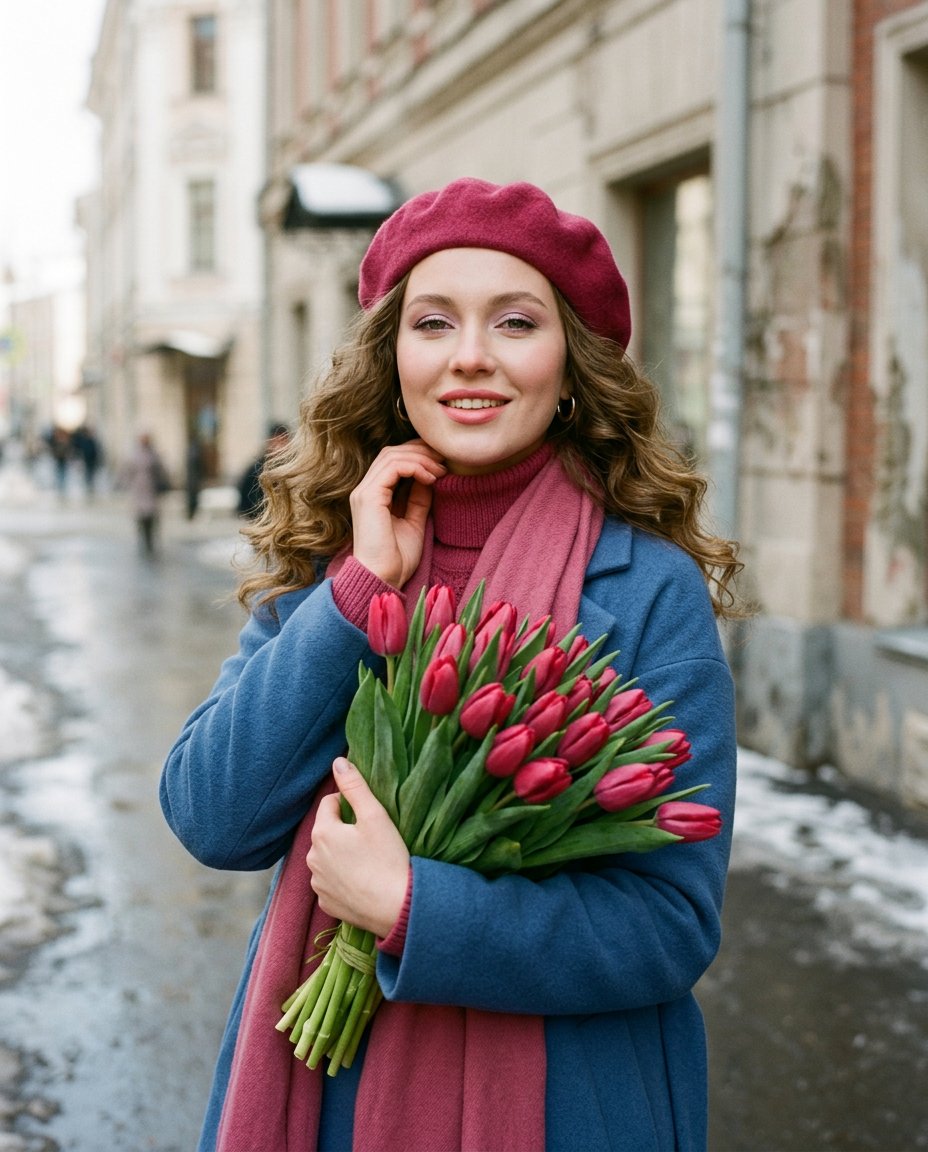 Spring Street Portrait with Tulips 1