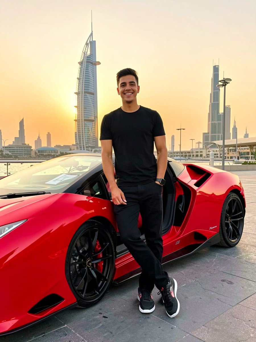 Cinematic Portrait with Lamborghini in Dubai Sunset 3