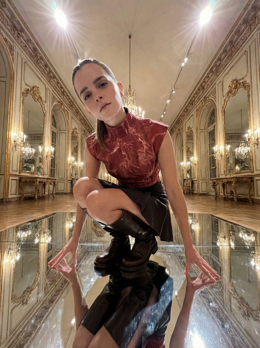 Emma Watson Unsettling Low-Angle Portrait Prompt 1