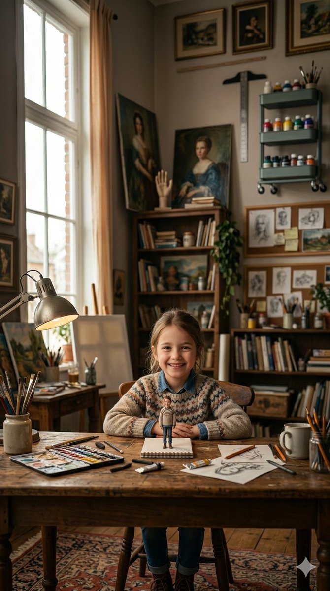 3D Miniature Clay Figurine Illusion in an Artist's Studio 1