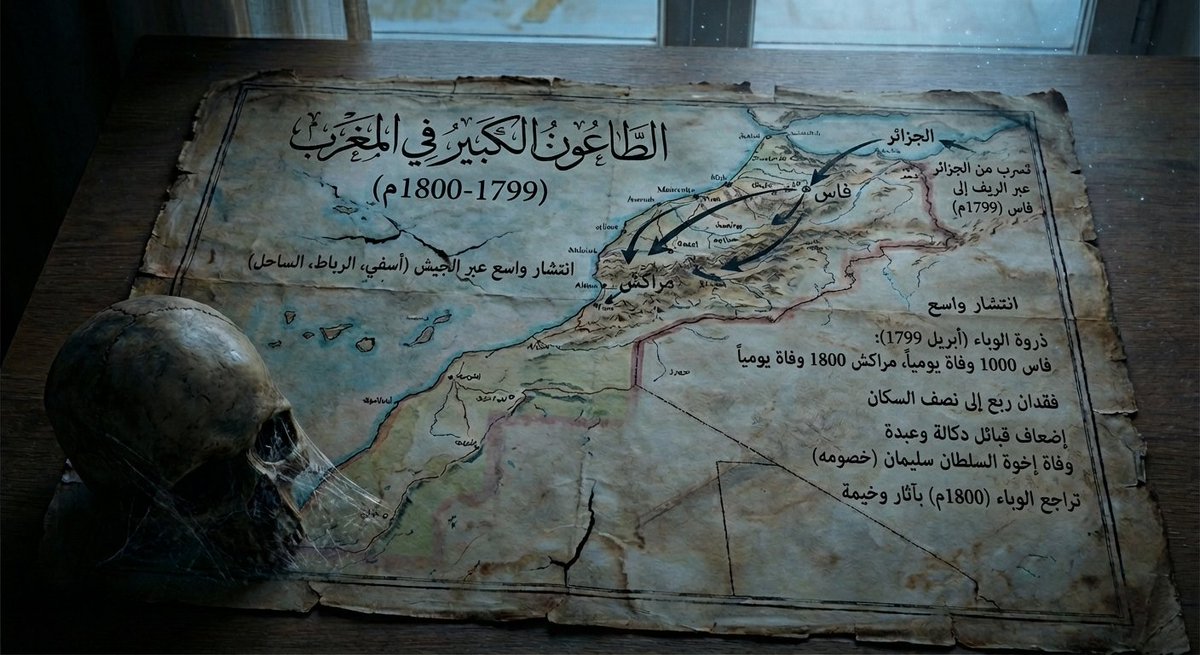 Map of Morocco in 1799–1800 with plague spread 1