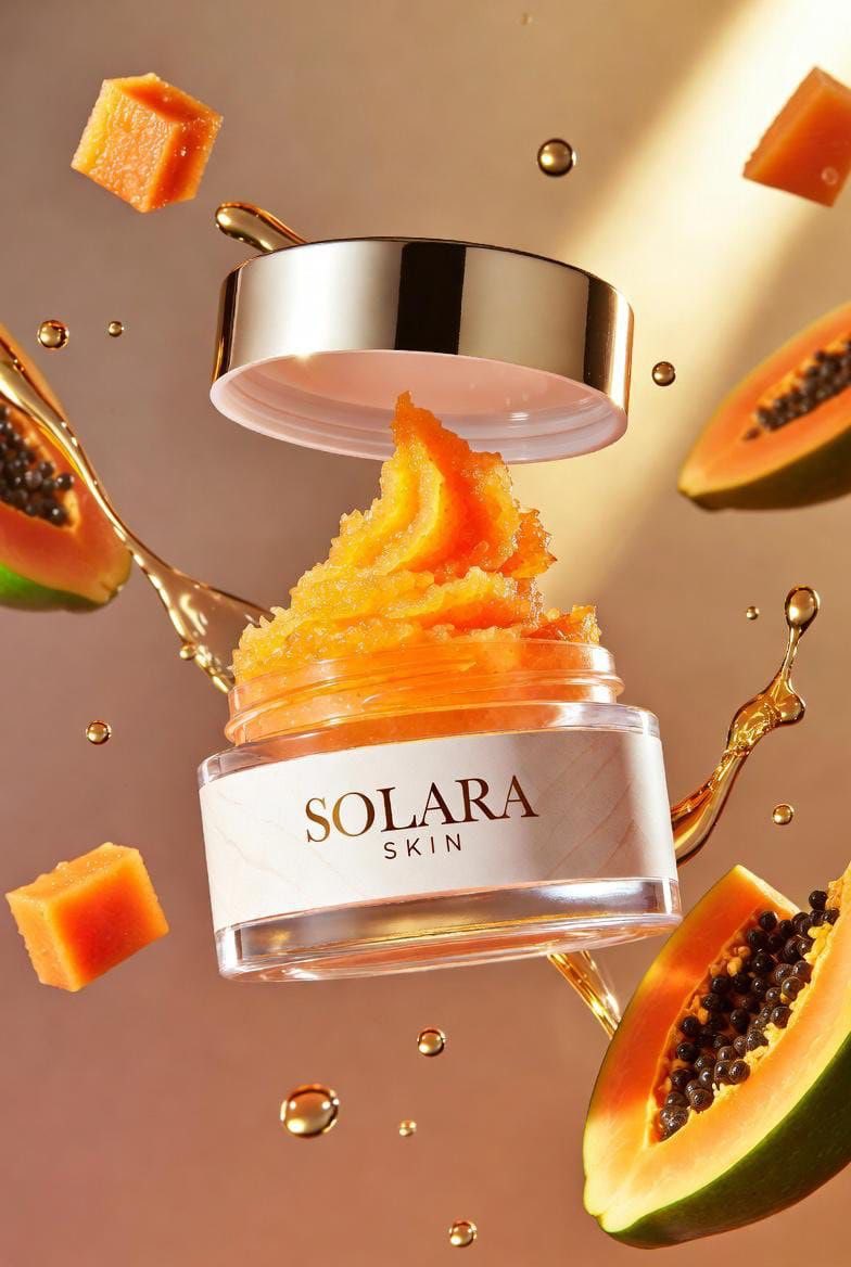 Hyperrealistic Luxury Product Photography of Papaya Scrub 2