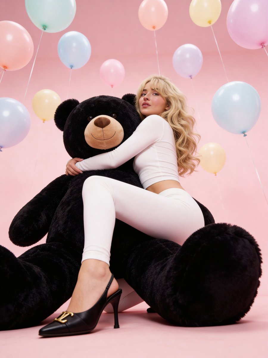 Y2K Glamour Editorial of Sabrina Carpenter with Teddy Bear 2