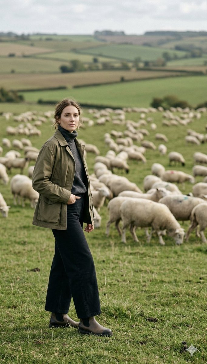 Pastoral Full-Body Portrait in Sheep Pasture 1