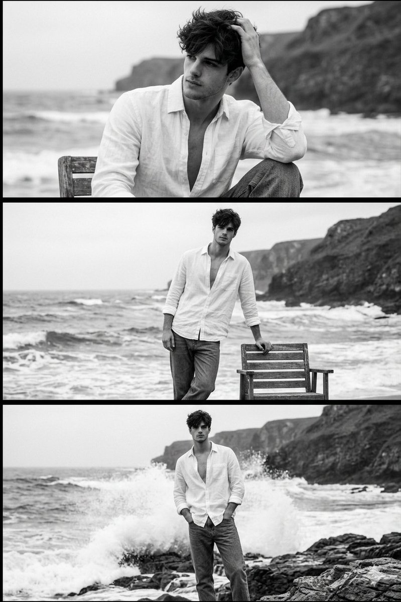 Black and White Portrait of Man by the Seashore 1