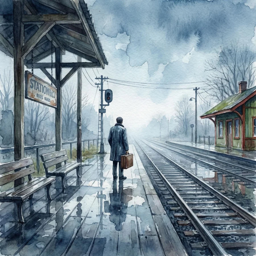 Rainy Train Station Watercolor 1