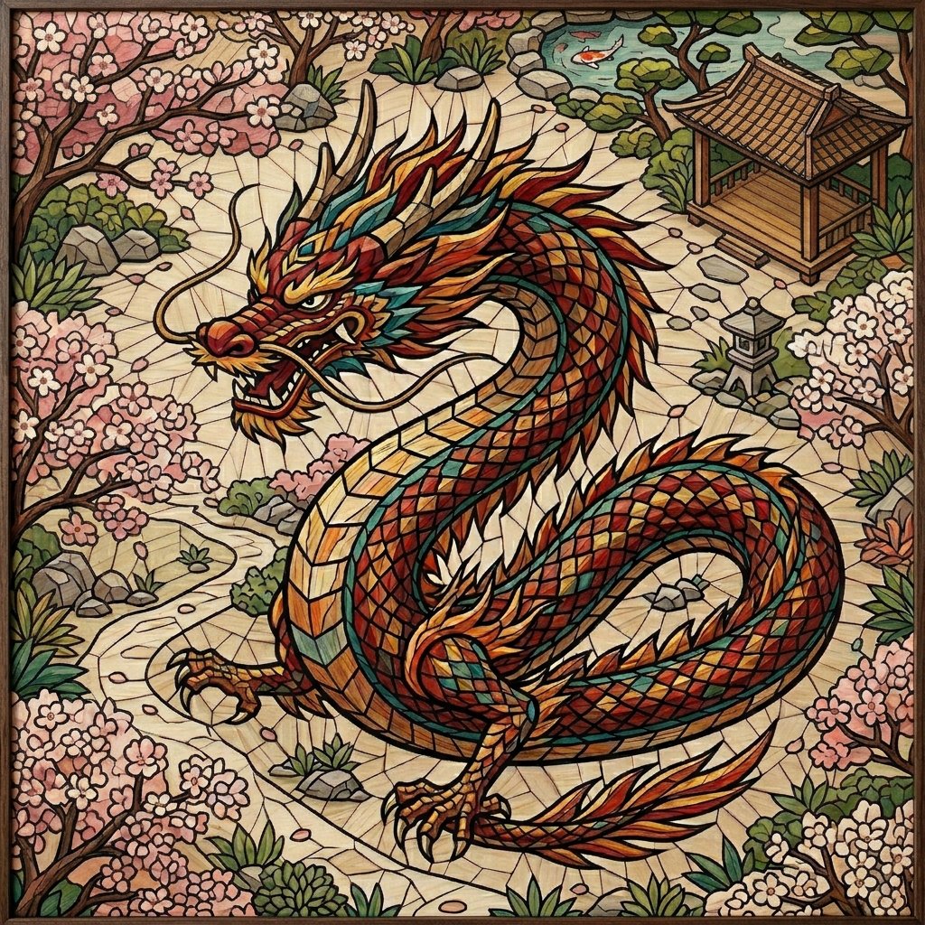 Chinese Dragon Wood Mosaic 2