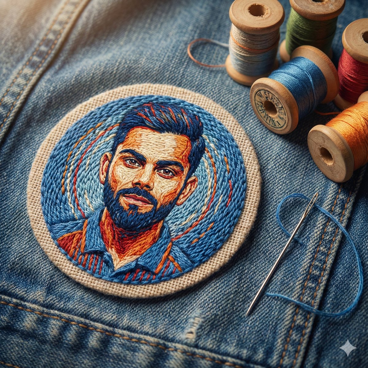 Embroidered Portrait Patch Macro Photography Prompt 1