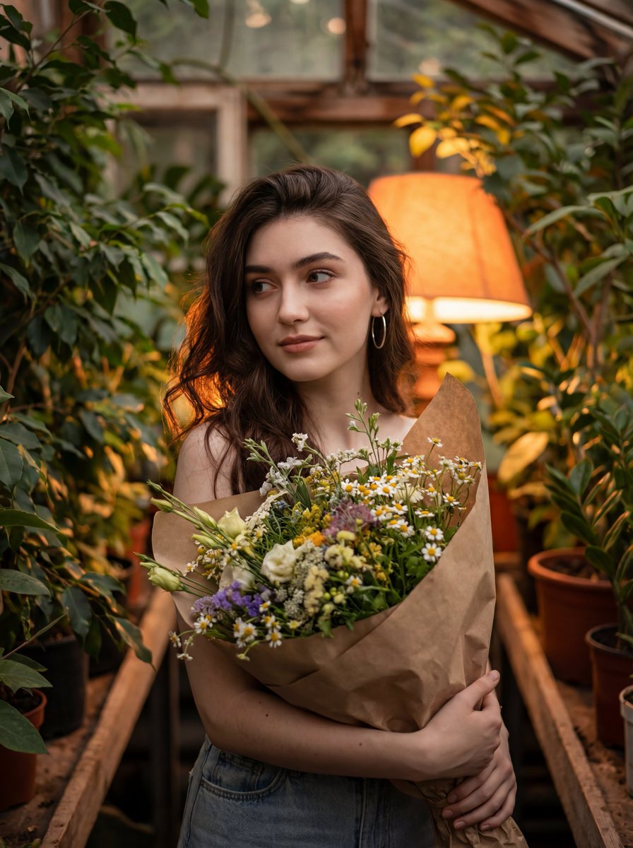 Atmospheric Portrait with Flowers and Warm Lighting 1