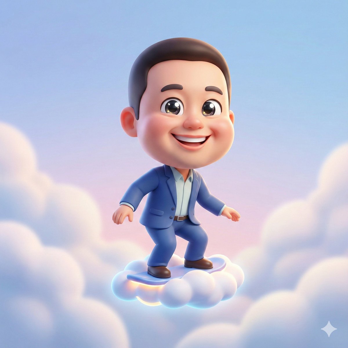 3D Caricature of Celebrity Riding a Cloud 3