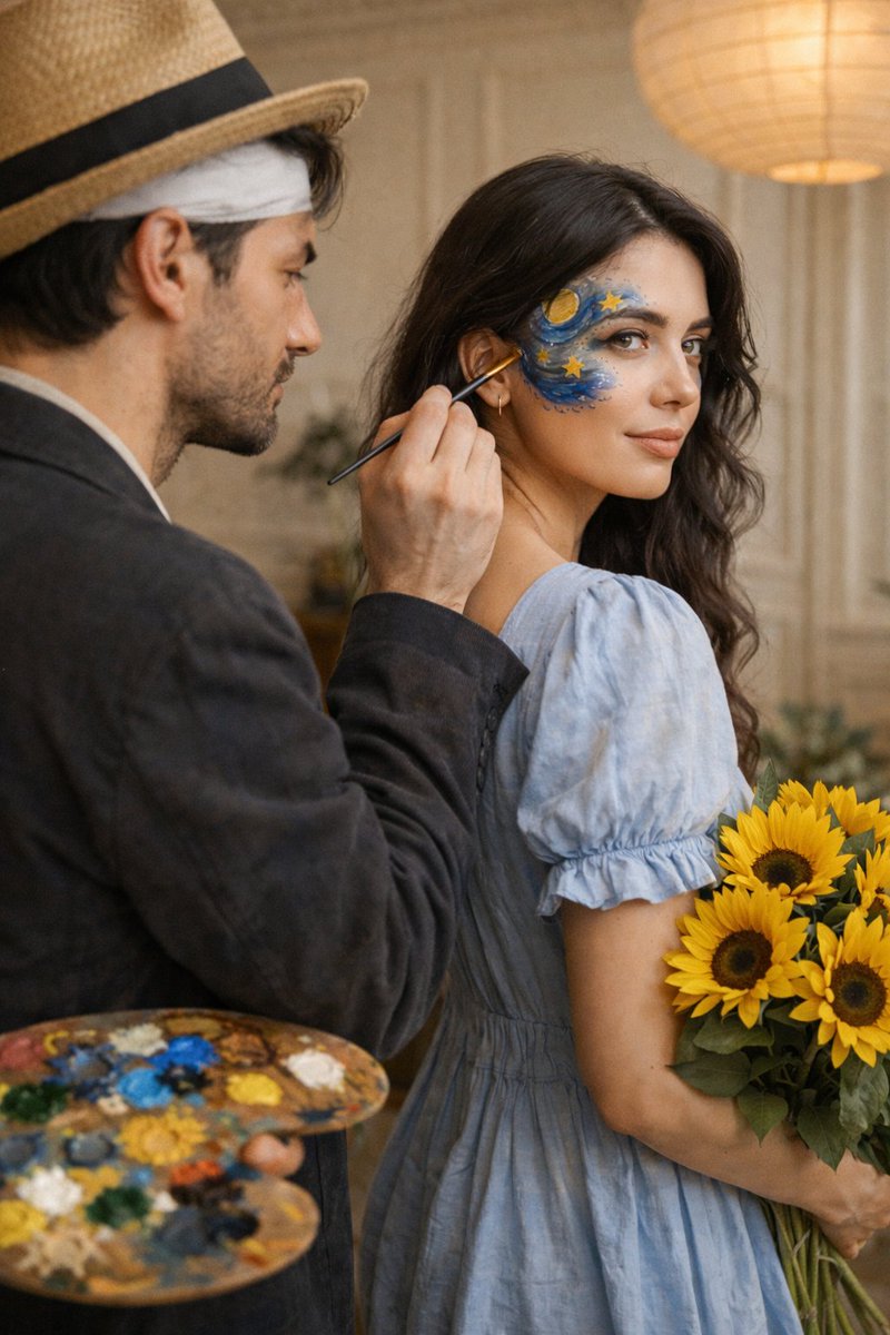 Cinematic Editorial Couple Portrait with Starry Night Face Paint 1