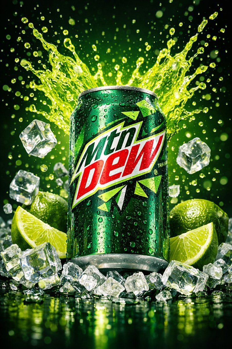 Hyper-Realistic Mountain Dew Can Explosion Product Shot 3