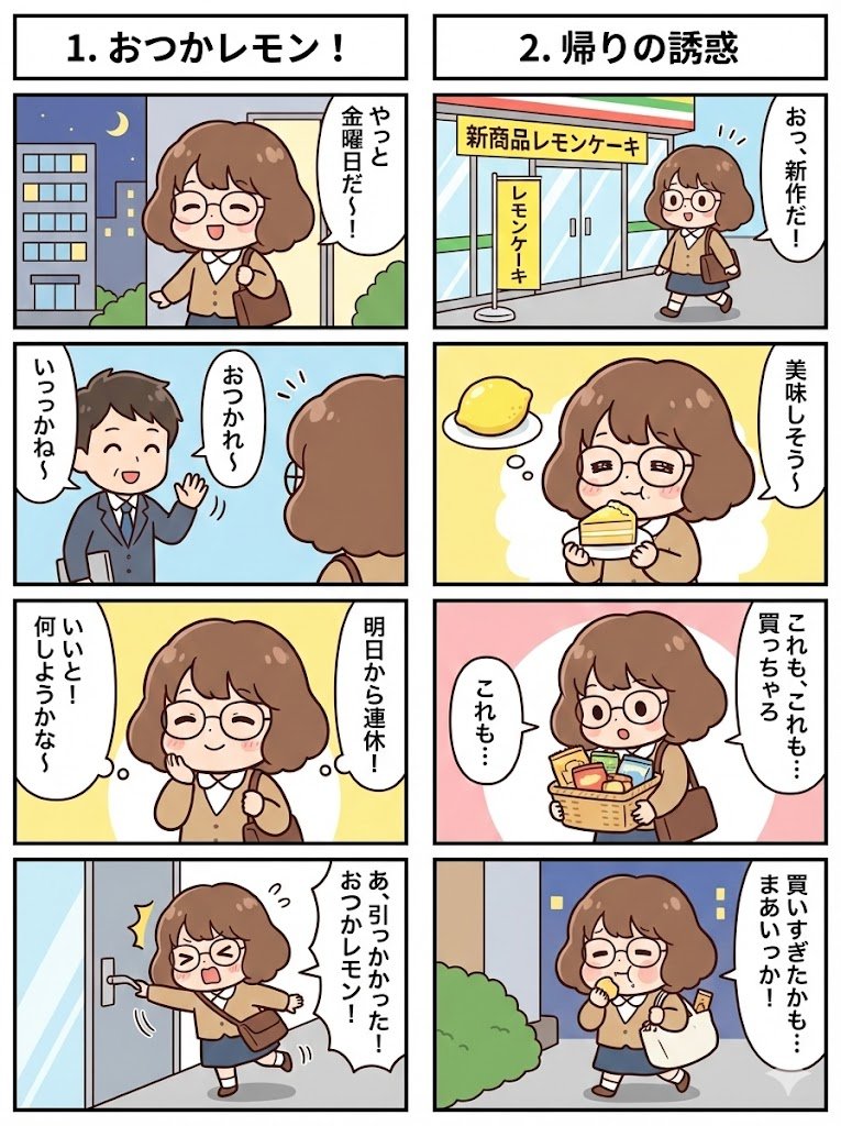 Connected series of four-panel manga strips 1