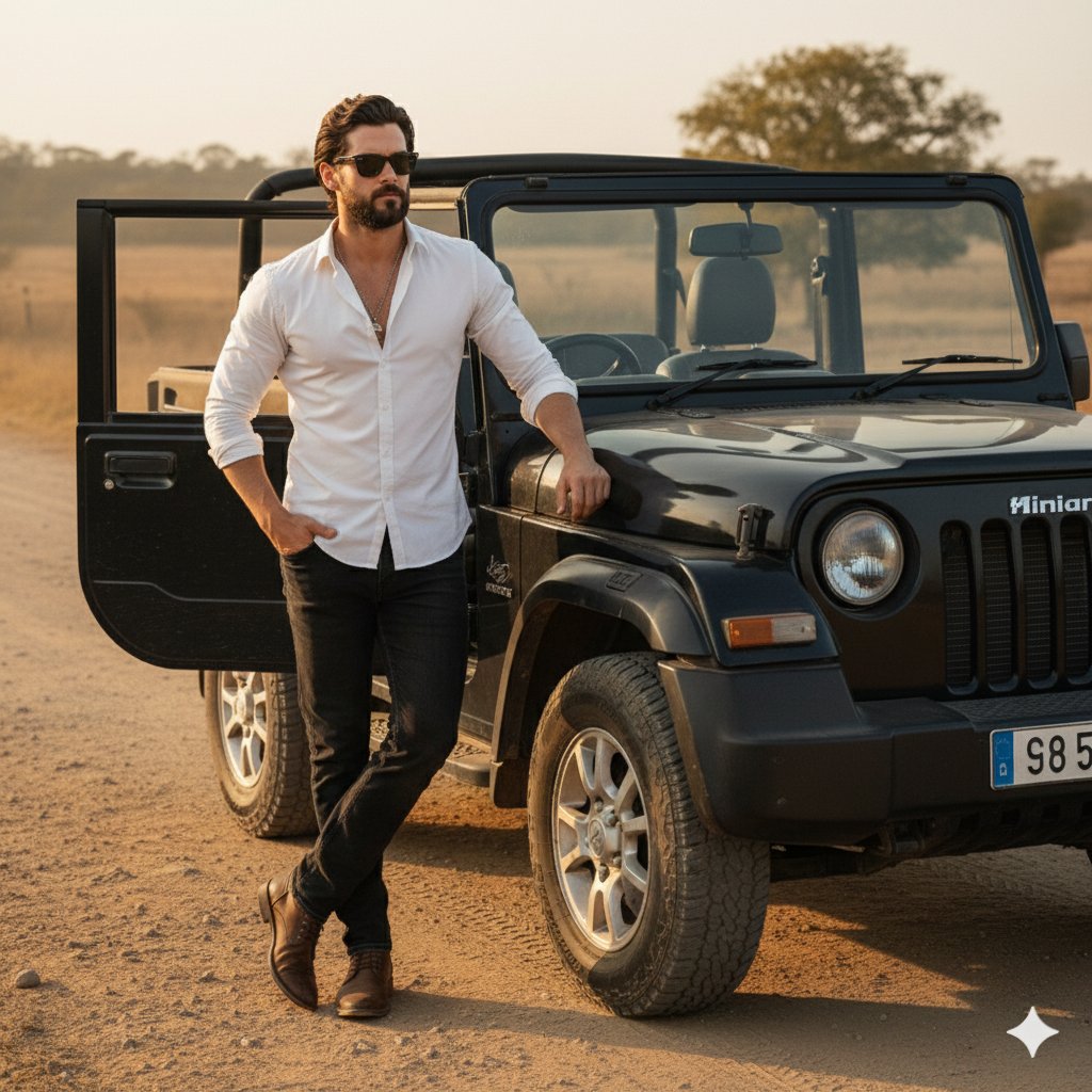Cinematic Jeep Driver Portrait Prompt with Face Match 1