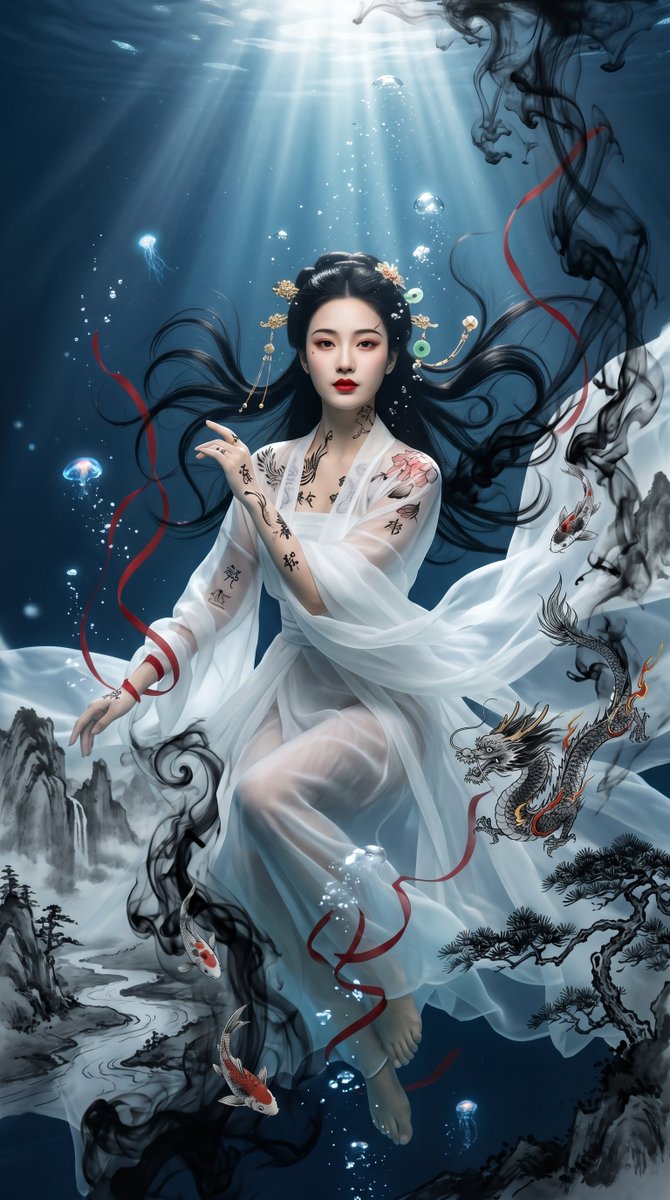 Underwater Chinese Ink Dreamscape Portrait 1