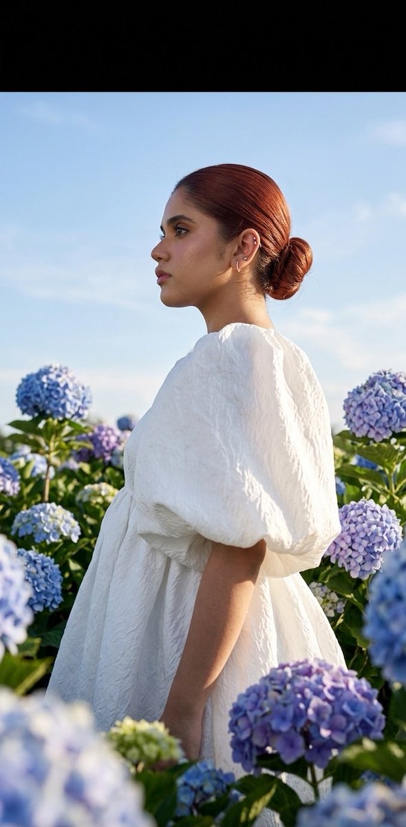 Summer fashion hydrangea field editorial 1