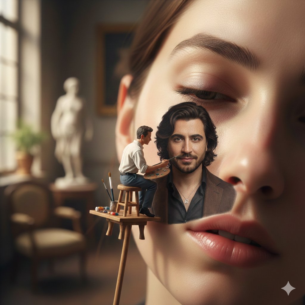 Miniature Artist Painting on a Giant Face Prompt 1