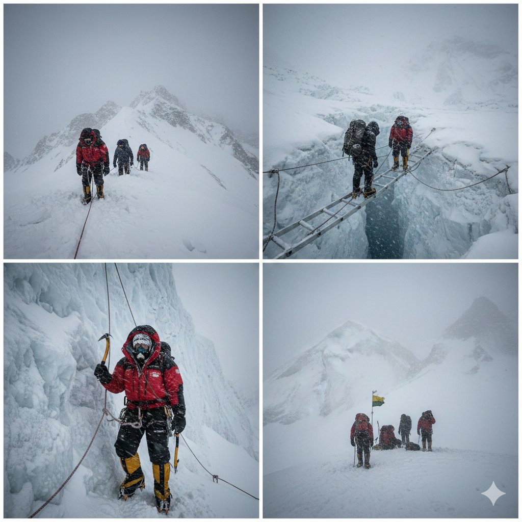 High-Altitude Mountaineering Cinematic Collage Prompt 1