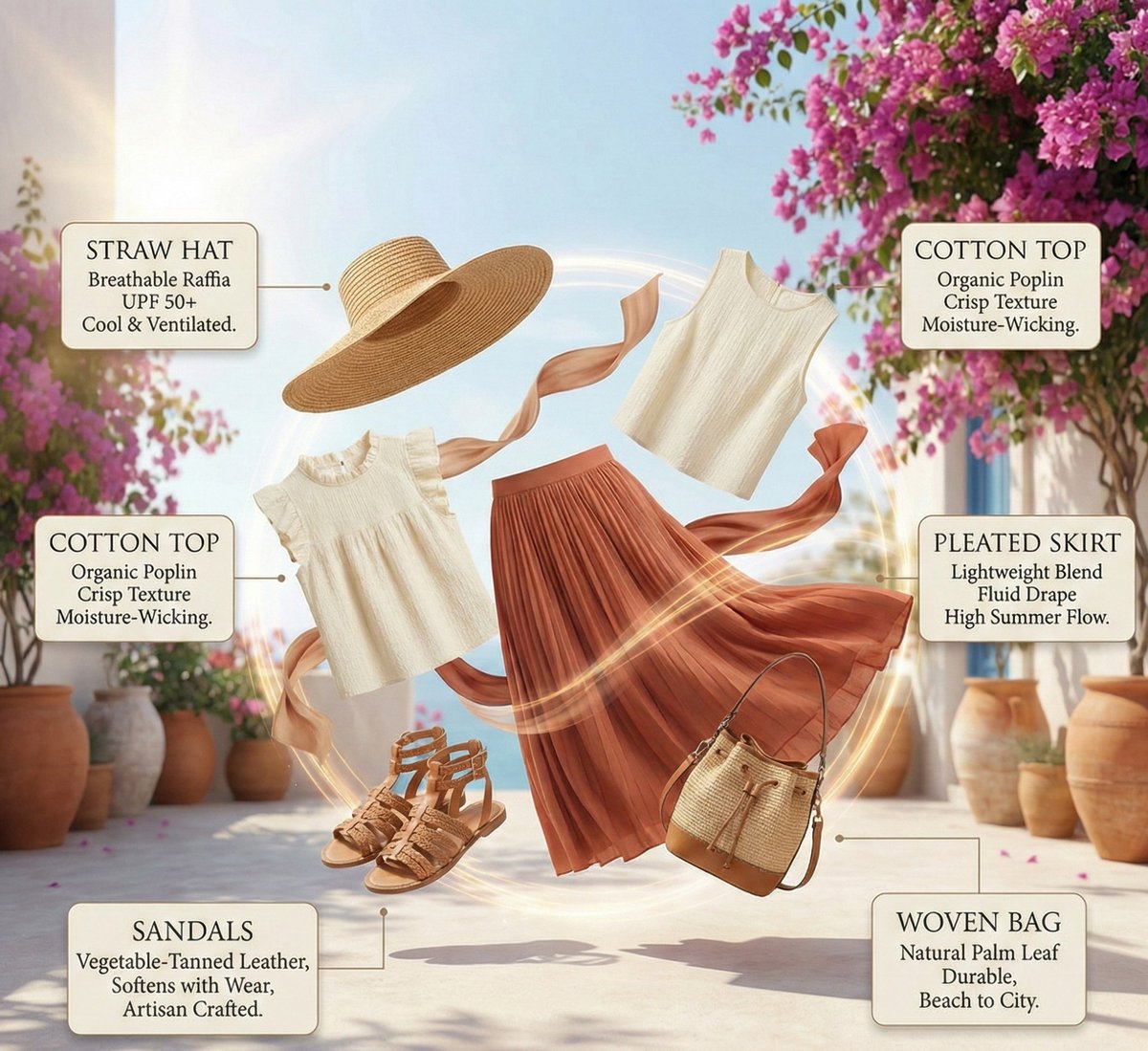 High-Fashion Summer Outfit Infographic with Exploded Composition 2